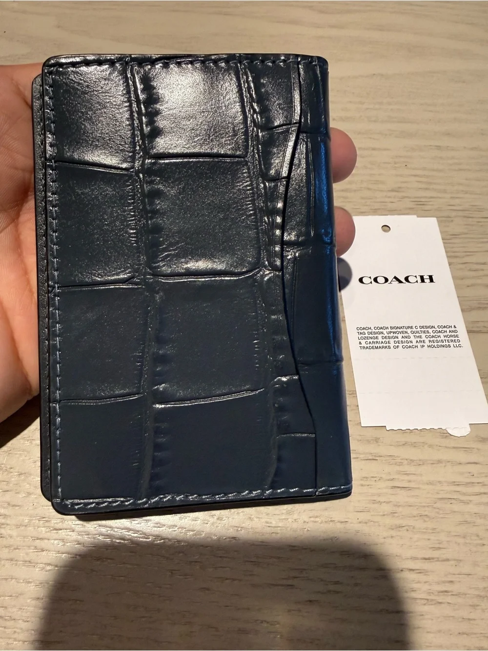 Coach Croc-Embossed Leather Wallet Navy- brand new